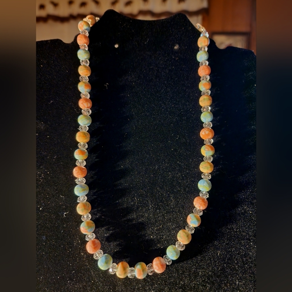 NWT Viva Beads Handcrafted Polymer Clay & Crystal Beaded Necklace